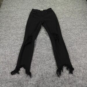 L'AGENCE High Line Jeans Womens 25 Black Skinny Destructed Hem Saturated‎ USA